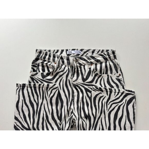 ZARA Zebra Print Denim High Rise Straight Leg Mom Fit Jeans, Size 6/28 - Picture 10 of 14